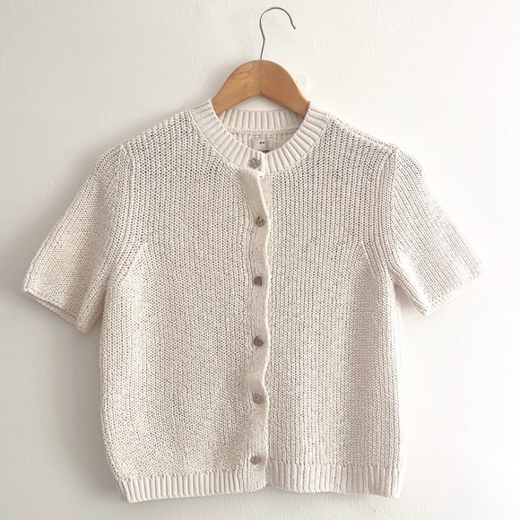 NWOT Anthropologie Maeve Short-Sleeve Button-Front Cardigan Ivory White - Picture 9 of 16
